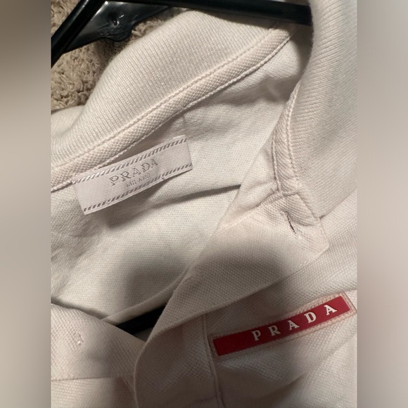 Authentic Prada Designer Solid White Logo Polo Shirt Top Men’s Medium M - Picture 4 of 5